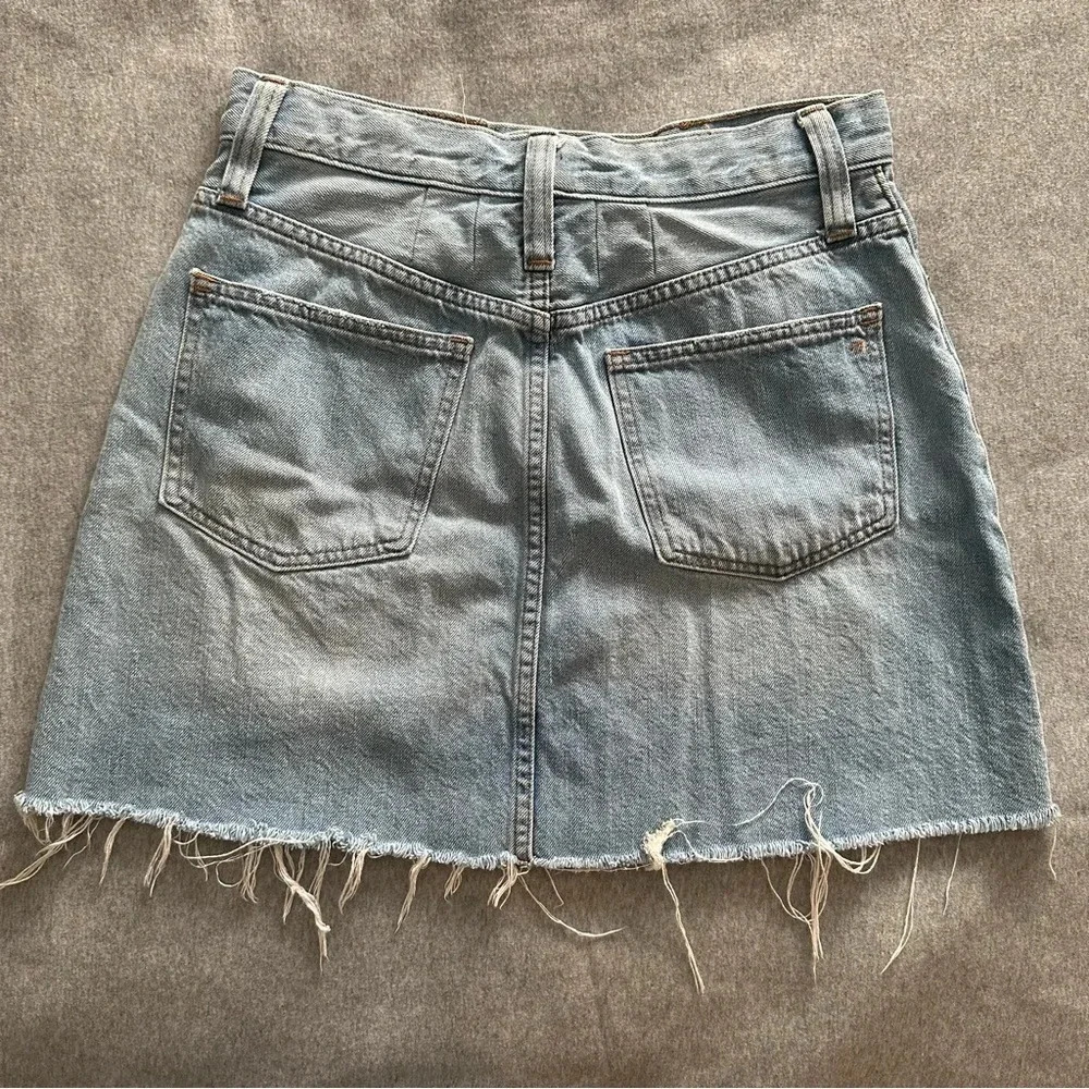 Madewell denim skirt distressed raw hem rigid denim Aline size 28 - Picture 2 of 7